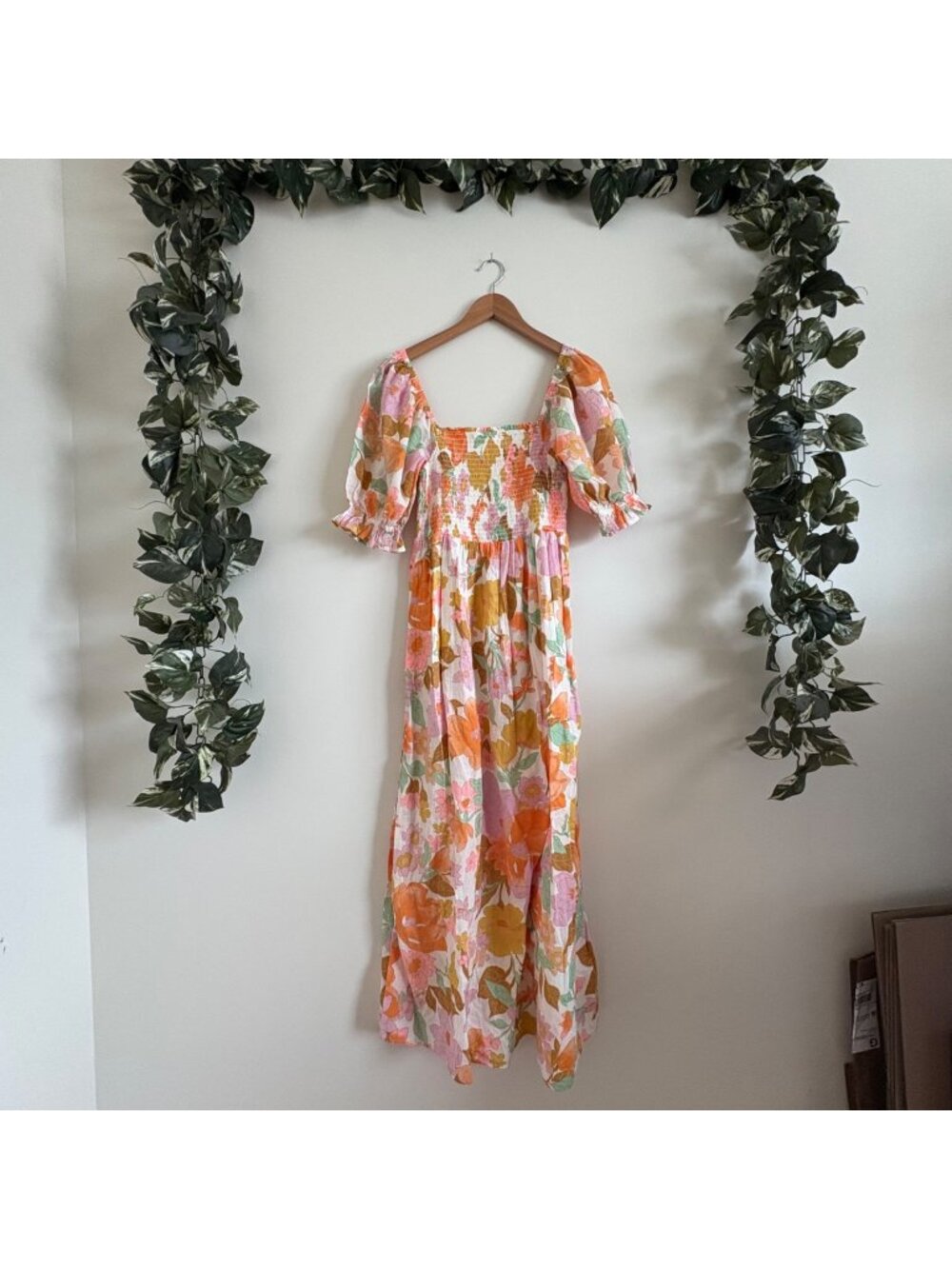 Billabong Short Puff Sleeve Super Sweet Maxi Dress Floral Multi Women’s Size M